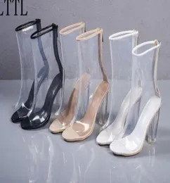 Ny Chaussure Femme Clear Heel Transparenta Boots Plastic Womens Ankle Booties Peep Toe Perspex lucite 11cm High Heels Shoes7722159