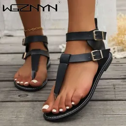 2024 nuove donne estate plus size 36-43 sandali in pelle PU Flat Flip Flip Flop Casual Beach Shoes Ladies