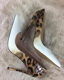 Yeni leopar baskı gradyanı beyaz highheeled ayakkabılar ince tabakalı 12 cm sivri renk eşleşen sığlıklı tek ayakkabı 10cm wed2125567