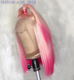Ombre rosa kort spetsfrontsimulering Mänsklig hår peruk 10 16 tum brasiliansk rak bob peruk före plockad med babyhår syntetic6621312