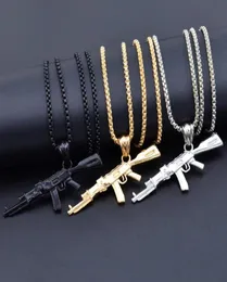 3 renkli Steampunk Kişiselleştirilmiş Ak47 Silah Büyük Kolye Kolyeleri Erkek Siyah Gümüş Altın Alaşım Açıklama Kolye Hip Hop Jewelry8892801