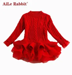 Aile Rabbit Girl Girl Girl Dress Vestidos de casamento de Natal Vestidos de malha de chiffon Inverno garotas Roupas para crianças roupas de roupas