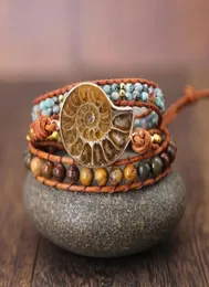 Fósseis amonitas marshell snail charme handmade wrap panklelet reliqueiae concha animal boho bracelete inseguro para menwomen t19121039266
