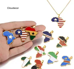 Stainls Steel Jewelry Nigeria Kenya Congo Somalia Ghana Cape Verde Флаг эмалевой кулон Африканская карта Ожерелье310U6301901