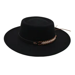 Francuska melonik Kobiet Fedora Hat Fascynator Wool Men Jazz Fel Elegancki szeroki brzeg damski Bankiet Autumn Winter Sukienka 240601