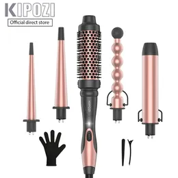 Kipozi Electric Hair Curler 5 in 1交換可能なカーリングワンドセットLong Tong PTC Professional Iron 240515