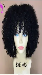 Blackbrown av högsta kvalitet Bourgogne Short Afro Kinky Curly Women Wigs High Density Spets Front Synthetic Hair Wigs For Africa America2238494