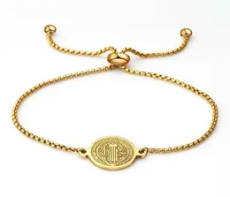 Charmarmband 100 rostfritt stål San Benito -armband för kvinnor Goldsilver Color Metal Saint Benedict Cross Medal justerbar C6185923