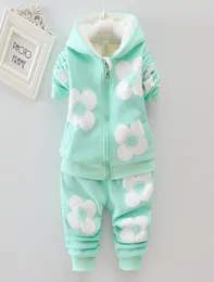 Dziewczyny z maluchami Zestaw Zestaw Zestaw Dziewczyna Dziewczyna Flower Fits Fleece ciepłe bluzy z kapturem Kleding Kostum