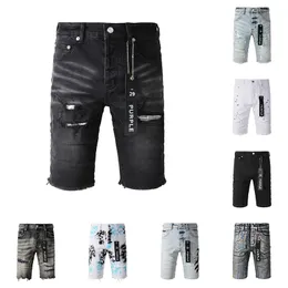 Lila jeans designer mens jeans denim byxor mens jeans kort hip hop hål shorts casual shorts knä lenght jean storlek 28-40