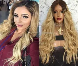 Raiz escura Brownblonde ombre renda frontal peruca brasileira cabelo humano onda solta dois tons perucas de renda cheia para mulheres negras 3899849