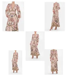 Роскошное платье Summer Partydress для женщины-дизайнерского дизайнера роскоши модные платья темпераменты с длинным рукавом V-образным вырезом приморский приморский приморский приморский богемный