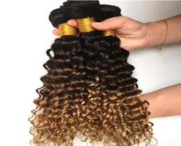 New Arrive Peruvian Dark Brown Blonde Virgin Human Hair Bundles 3 Tone 1B427 Colored Deep Wave Curly Human Hair Extension3514057