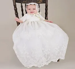 New Arrival Noble Baby Girls Christening Dress White Beige Baptism Gown Lace WITH BONNET Dress 024month4419451