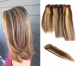 Смешайте цветные наращивания волос прямо с закрытием волос 4х4 индийская перуанская девственница Human Remy Hair Color 1B27 828 дюймов9412080
