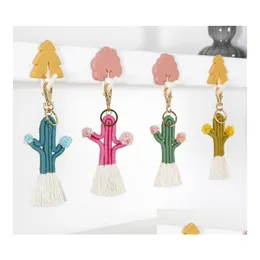 Keychains & Lanyards Hand Woven Cactus Keychain Bohemian Floral Tassel Bag Pendant Women Key Rings For Lanyard Keys Accessories Drop Dhafx