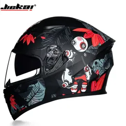 Jiekai Dual Lens Motorcykelhjälm Mens Off Road Running Helmet Electric Vehicle Womens Winter Full Cover Hat Full Helmet 231226