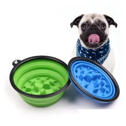 Dog Bowls Feeders 350 ml 1000 ml Portable Sile Dogs Water For Resing Collapsible Cam Walking Outdoor Feeding Pet Folding Dish Bow DHA59