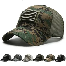男性野球帽アメリカ旗カモフラージステッカーパッチワーク刺繍野球帽ネットハット通気可能な屋外サンハット240510