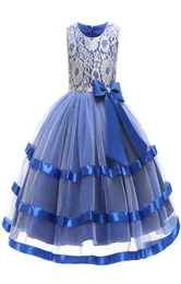2020 Flower Girls Dresses Kids Kids Royal Blue Layered Tulle Party Obito da ballo da palla Abiti formali abiti Bebe Vestido6757496