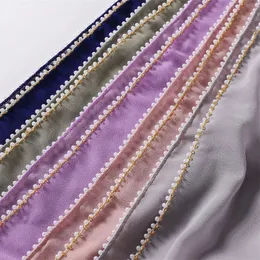 Pętla mody Pearl Beads Bubble Szyfonowy Instant Hidżab Szalik dla kobiet - Załóż oświadczenie z muzułmańską chustką 175*70 cm 240524