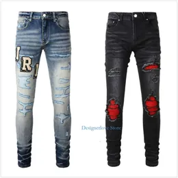 Män svarta jeans märkesdesigner för män jean vandring byxa rippade hip hop mode varumärke pantalon vaqueros para homme broderi man streetwear outfit