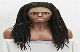 Parrucca di capelli intrecciati sintetici marrone scuro full kanekalon intrecciate parrucche anteriori per donne nere parrucca intrecciata per africano americano4287520