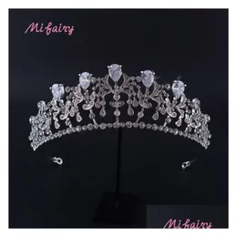 Kopfbedeckungen Vintage Barock Brauttiaras Accessoires Sier weiße Prinzessin Kopfbedeckung atemberaubende Diamanten Hochzeit und Kronen 14.2x5,2 cm Dr. Dhhdf