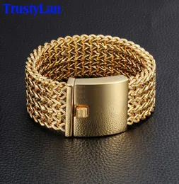 Trustylan 30mm bred 22 cm längd MEN039S armband bleknar aldrig guldfärg tjockt rostfritt stål armband män armband smycken armba1813616905