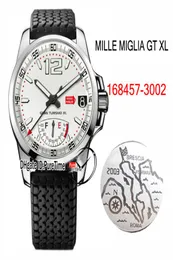 Neueste GT XL Power Reserve Automatic Herren Watch 1684573002 Klassische Rennstahlhülle weiße Zifferblattreifen schwarzer Gummi -Gurt reinime1210771