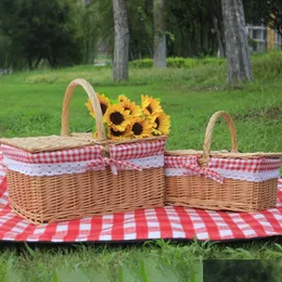 Outdoor -Taschen gewebt Weidenkorb Picknick Aufbewahrung Brotfrucht Futter Frühstück Blumenschachtel Küche Organisator Home Decor Drop d Dhbpa