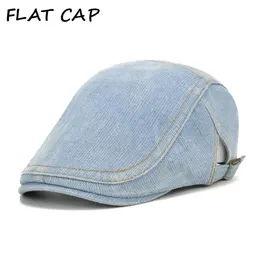 Płaska czapka beret dla mężczyzn Kobiety jasnoniebieski newsboy bawełniana coraz cabbie regulowana retro samca kobieta regulowana bluszczowa czapka irlandzka 240601