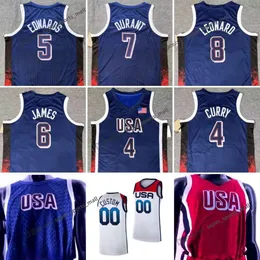 2024 USA Team Dream Basketball Jerseys 5 Энтони Эдвардс 4 Стивен Карри 6 Леброн Джеймс Кавхи Леонард Джоэл Эмбиид Дэвис Татум Национальный Кевин Дюран Девин Букер Адо