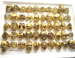 50pcs Top Mix Gold Big Skull Skelett Gothic Rings Men039s Biker Punkringe Ganzer Fashoin Schmuck LOSS 9808436