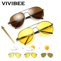 Men Vivibee Men Pochromic Visão noturna polarizando óculos de sol piloto estilo alumínio Mulheres polarizadas de condução Óculos de sol Amarelo 240531