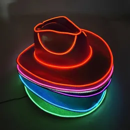 Western Led Cowboy Hat Hat Hat Retro LED LIGHT BRIM JAZZ CHAPA DE JAZZ GLOWLOWLENTE BRIED HAT COSPLAY FASTUME TERDE DE COWBOY PAR