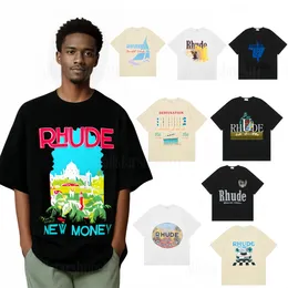 Rhude Shirt Kısa Kollu Tasarımcı Erkek Tişört Baskı Sokak Giyim Açık Moda Yaz Günlük Gevşek Gömlek Nefes Alabilir
