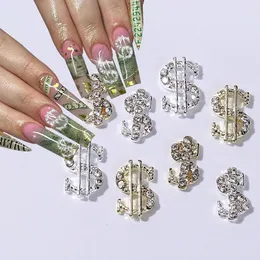 10pcs 3D Dollar Sign Nail Art Charms Metal Alloy Dollar Nail Diamond Accessories with Gems Rhinestones Luxury Money Supplies 240510