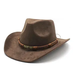 Unisex Cowboy Hats Cowgirl Cowgirl Cowgirl dla mężczyzn i kobiet zamszowy 57-58 cm zakrzywiony brzeg brzoskwiniowy Top Ethnic Style Silny kolor NZ0071 240511