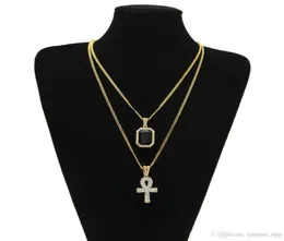MEN S MERISTIAN ANKH Key of Life Necklace مجموعة Bling Iced Out Mini Gemstone Bendant Gold Silver Chain for Women Hip Hop Jewelry1557472