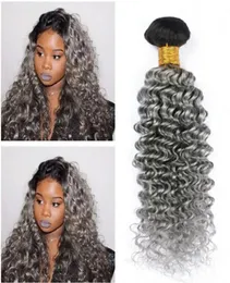 Dark Root 1Bgrey Ombre Brasilianische menschliche Haarverlängerungen 3pcs Deep Wave Silber Grey Ombre Virgin Remy Human Haar Bundles Brazilian 8997155