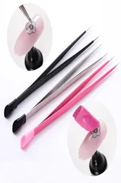 Nail Files 1pc 2 Heads Straight NailTweezers with Silicone Pressing Head for 3D Sticker Rhinestones Water Picker Metal Nails Tools2483259