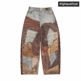 24ss retro mud dyed patchwork printed jeans, oversized loose and versatile jeans, men's jeans, celebrity matching pants, free shipping
