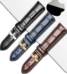 Посмотреть полосы гладкого подлинного кожаного ремня 17 19 20 21 мм Blue Brown Black Calfskin Watch Band для Rx Datejust Gmt Crown Logo9270560