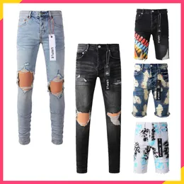 jeans de jeans roxos jeans jeans jeans estilos de luxo designer de luxo calça angustiada motociclista raspada azul jeans slim slim jeans roxos jeans curtos