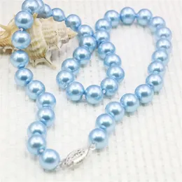 10mm Round Sky Blue Pearl Shell Necklace Women Girls Hand Made Jewelry Making Design Fashion Accessory Gifts For Mother 240510