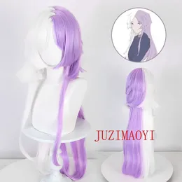 أنيمي Bungou Stray Dogs Cosplay 100 سم Sigma cosplay wig الأرجواني الأبيض sigma wigs حرارة الشعر الاصطناعية غطاء شعر مستعار 240527