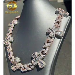 Großhandel vollständig vereisert HipHop Baguette Diamant Silber Kubaner Linkkette Armband Kreuz Infinity Moissanit Kubanische Kette Halskette