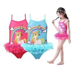 Fashion Girl One Piece Suspender Swimsuit Unicorn Designer Beachwear 310t Girls Cartoon Printed Bathing Suit Kids Christmas Vacat2885383