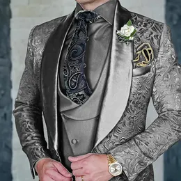 Jacquard Mens 3-teiliger Anzug Set formelle Partykleiderbräutigam Smoking Hochwertige elegante Herren-Outfit 240529 240529